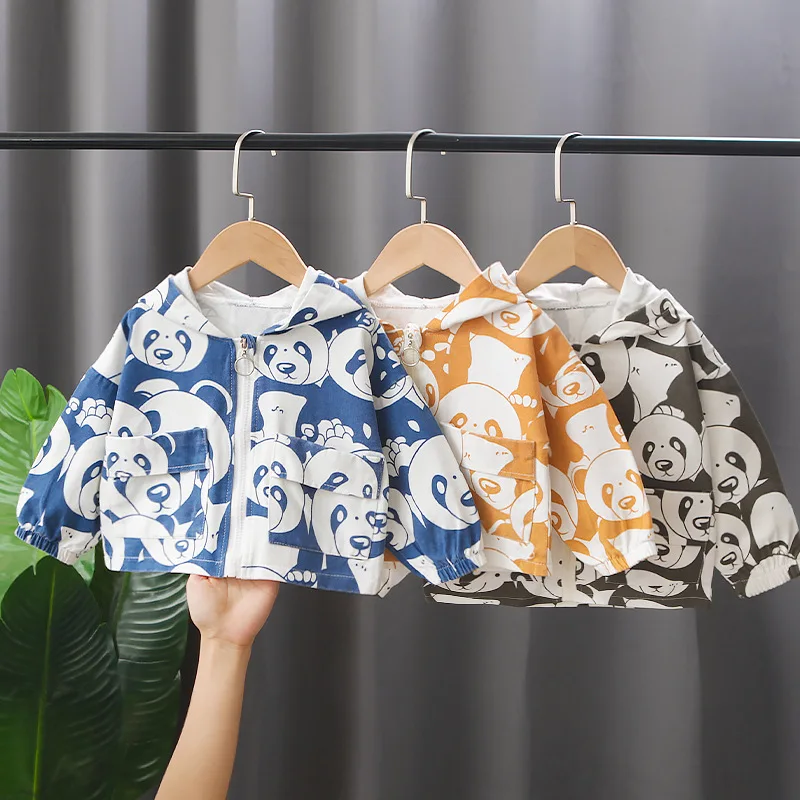 

Осенняя новинка, детская одежда, куртка с капюшоном и принтом красного медведя для мальчиков и девочек, хлопковая рубашка