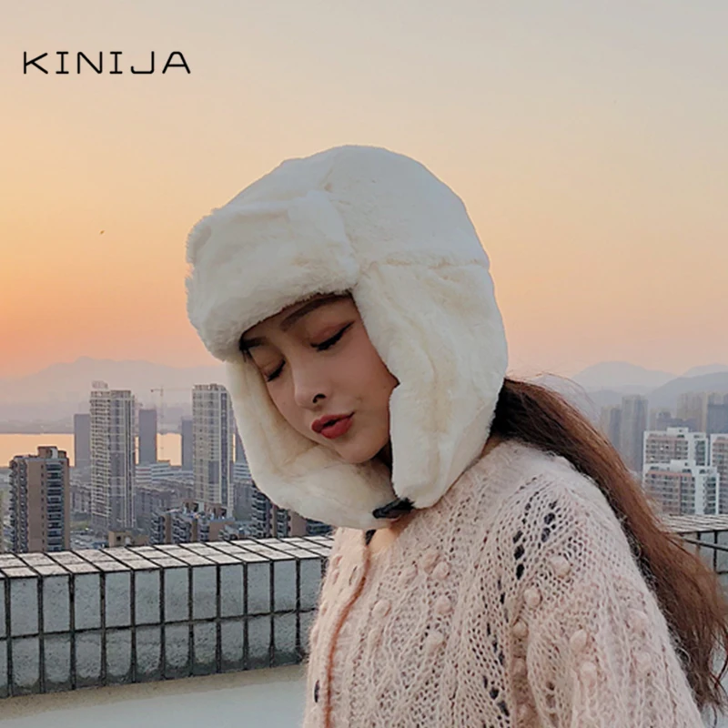 Зимняя уличная ветрозащитная шапка из кроличьей шерсти Lei Feng Женская утолщенная