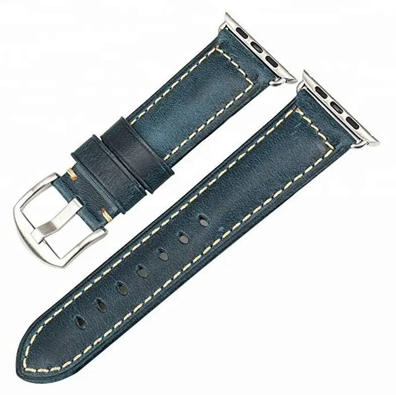blue with silver Коровья кожа, воск, натуральная кожа, ремешок для часов Apple watch, 42 мм, 38 мм, серия 4-1, iwatch 4, 44 мм, 40 мм, Ремешки для наручных часов, браслет для часов - Цвет ремешка: blue with silver