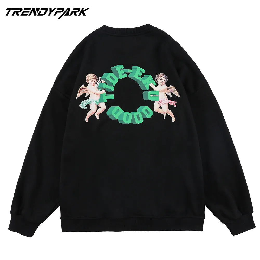 

Men's Sweatshirt Baby Angle Printing Streetwear Pullover Cotton Loose Black Hoodie Oversized Hip Hop Sweat Shirt Men Clothing
