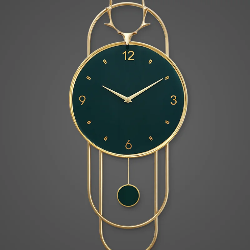 

Роскошные минималистичные настенные часы с оленем для гостиной, большие бесшумные металлические зеленые настенные часы, современный дизай...
