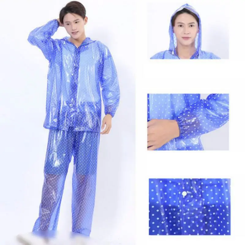 

New EVA Raincoat Adult Split Transparent Polka Dot Raincoat Rain Pants Thickened Printed Zipper Set Poncho