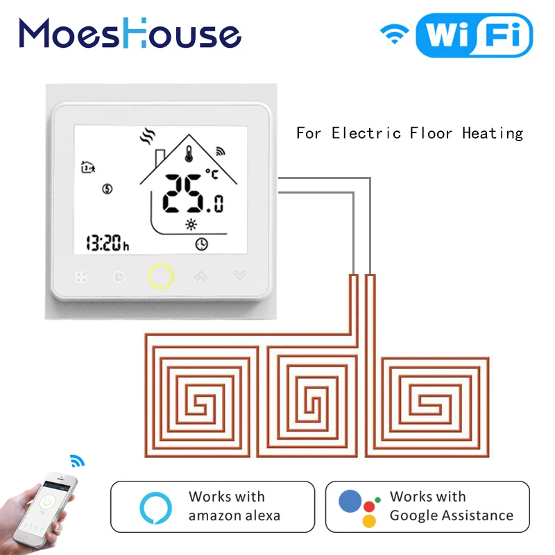 

WiFi Smart Thermostat Temperature Controller Warm Floor Electric Underfloor Heating Tuya APP Works Amazon Alexa Echo Google Home