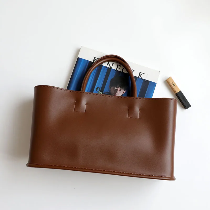 

Brief cowhide tote bag open composite versatile women handbag soft commute bag