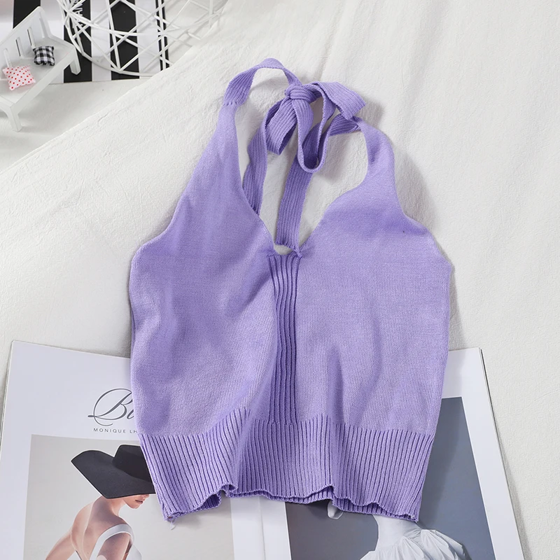 

Кроп-Топ женский однотонный на завязках с лямкой на шее