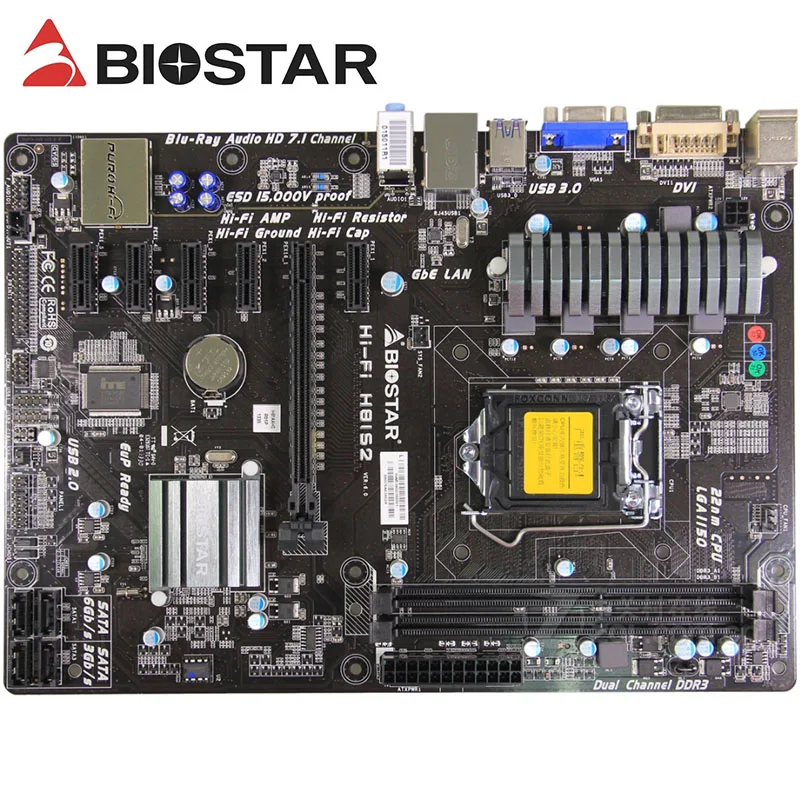 

Used 6GPU 6PCIE For BIOSTAR Hi-Fi H81S2 mining Motherboard Intel H81 LGA 1150 i7 i5 i3 DDR3 PCI-E 3.0 Mainboard