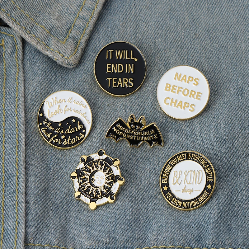 Черный и белый Тай Чи эмаль на булавке значок летучая мышь защита от солнца