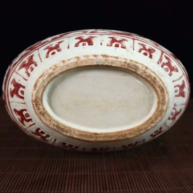 

Jingdezhen Porcelain Vase Red Bottle Dragon Pattern Double Ear Flat Vase Ornament Home Decoration Gift