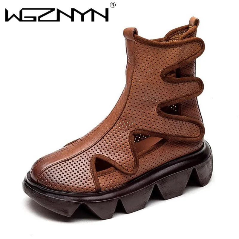 

Genuine Leather Wedges Shoes Women Summer Sandals Platform High Top Black Shoes for Summer 2021 New Platform Sandals Summer Shoe