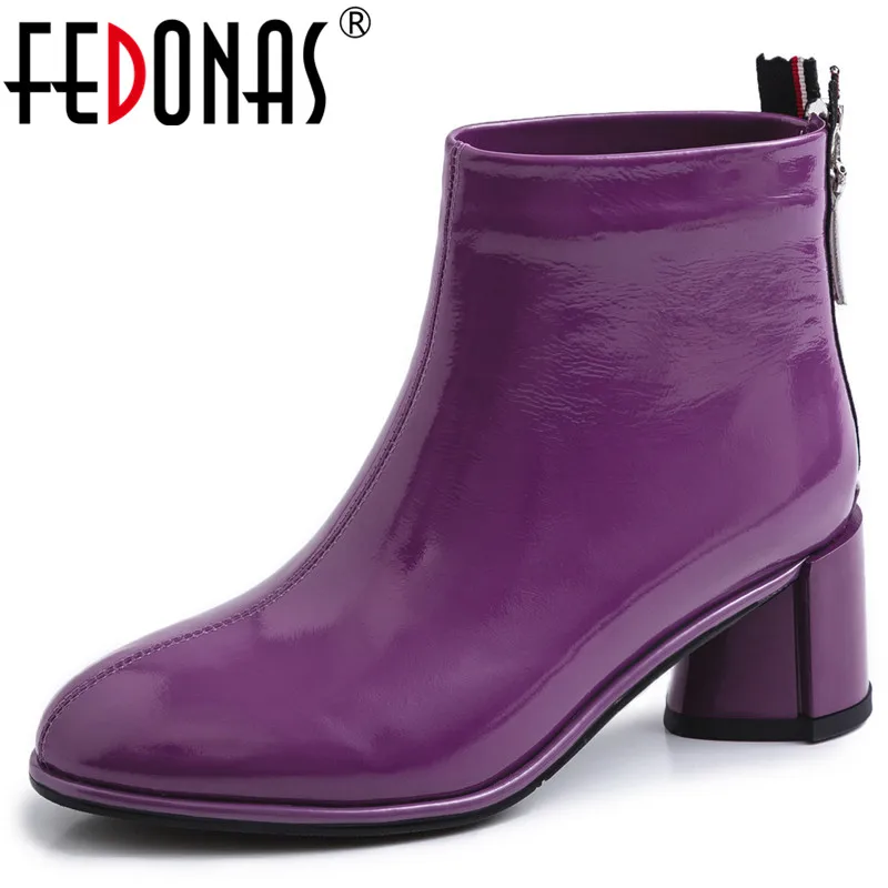 Женские ботинки Челси FEDONAS элегантные из коровьей лаковой кожи на молнии