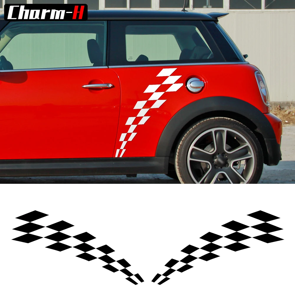

2 Pieces Checker Flag Door Side Stripes Decal Stickers for Mini Cooper R56 R57 R58 Clubman R55 F54 R60 F60 56 F55 R61 R50 R52