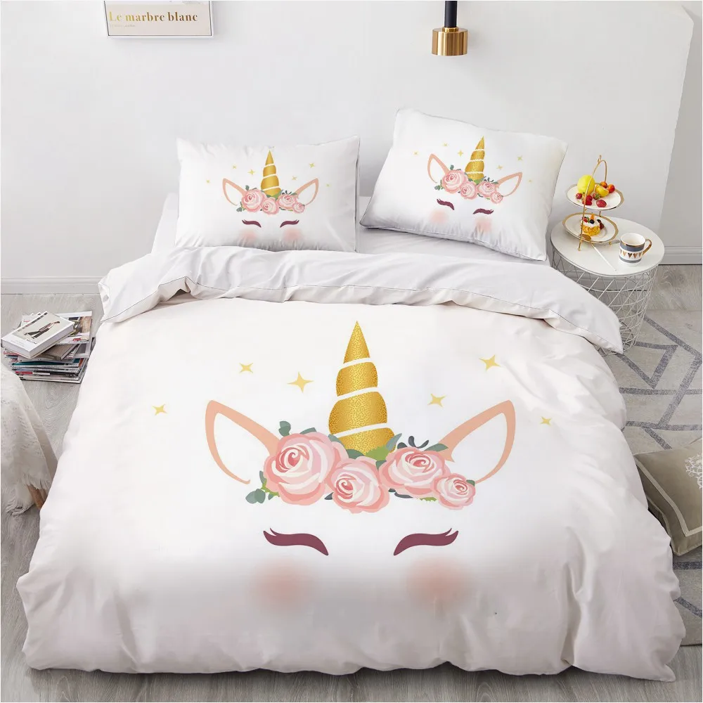 

Comforther Covers Pillow Sham 3D Custom Design Cartoon White Quilt Cover Sets Full Queen Super King Size Unicorn Home Textile
