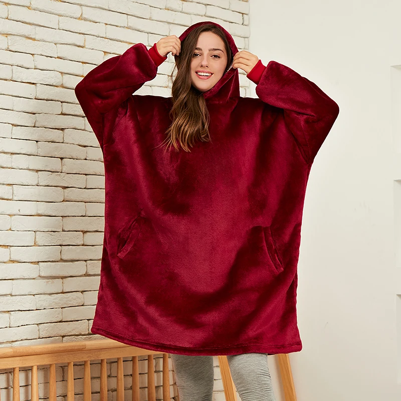 

Hoodies Men Oversized Sweatshirts Blanket Winter Plush Fleece Wearable Blankets Long Sleeve Ladies Home Hooded Pullovers Suter