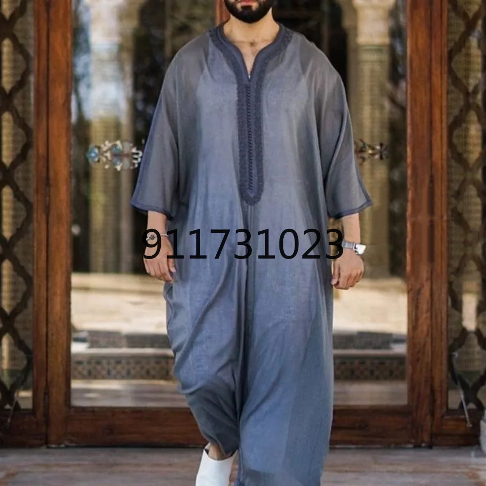 Muslim Men's Long Shirt Loose Casual Fashion Robe African Simple Sleeve 2021 Summer Mens Traditional Plus Size Clothing |
