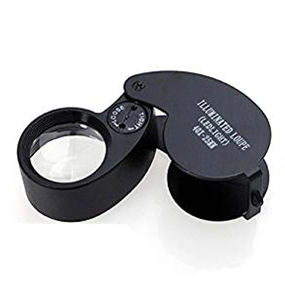 

40X LED Light Jewelry Magnifier Illuminated Folding Full Metal Loop Jewelers Eye Magnifying Glass Aluminium Alloy