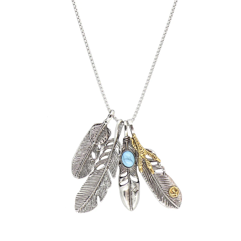 

Vintage Alloy Feather Silver Color Necklace For Female Male Women Men Simple Long Chain Charms Pendant New Style