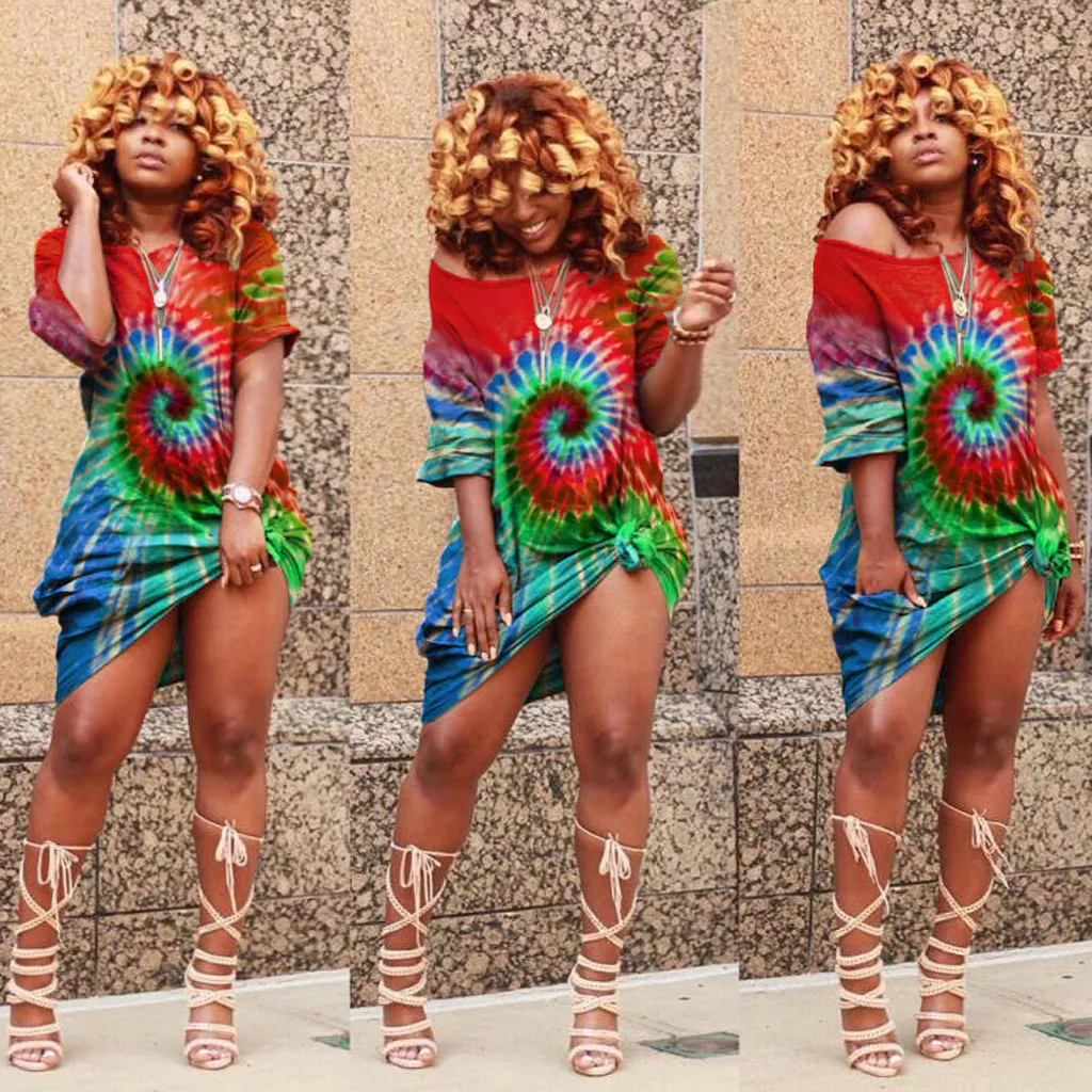 Летнее платье размера плюс уличная одежда с принтом в виде галстука красителя