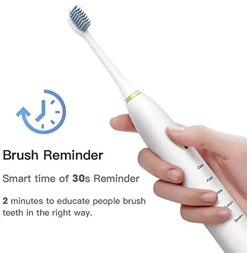 

Sonic Electric Toothbrush Rechargeable for Adults with Timer 5 Mode Usb Charging Teeth Whitening Toothbrushes with 3 Round Heads