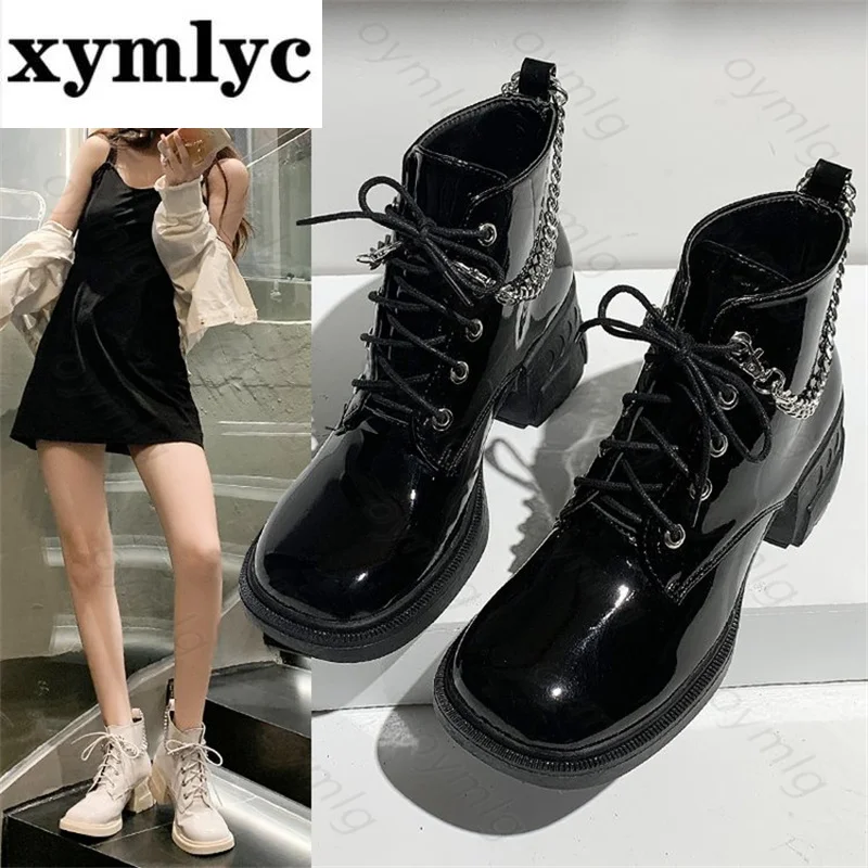 

Новинка Осень-зима 2021, ботинки мартинсы на толстой подошве на толстом каблуке, водонепроницаемые повседневные ботильоны на платформе со шн...