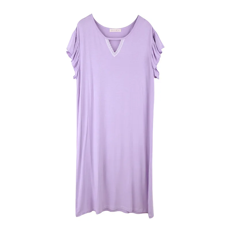 

Bamboo fiber women's nightdress light break summer new short-sleeved solid color nightdress summer nightdress women