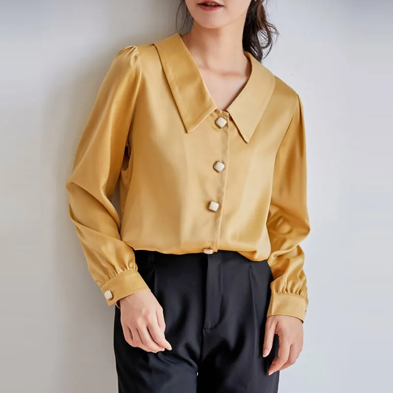 

Women Chiffon Casual Shirts New Arrival 2021 Spring Korean Style Peter Pan Collar All-match Female Long Sleeve Tops W091