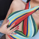 Женские сексуальные майки с лямкой на шее, трикотажные короткие Стильные топы, женские летние облегающие топы без рукавов в полоску, короткий топ, жилет, бандажный Топ