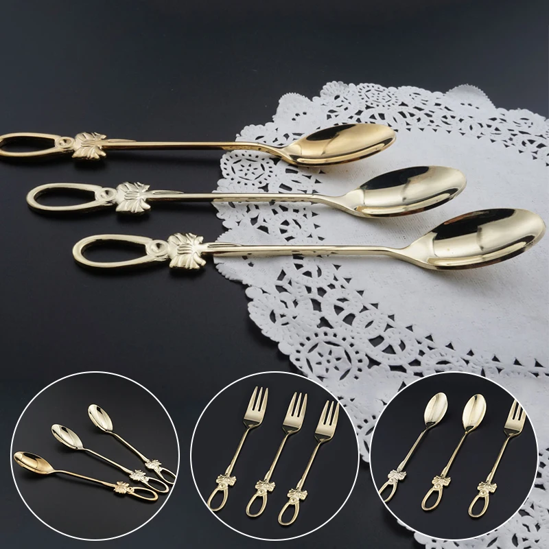 

Butterfly Decor Spoon Fork Coffee Dessert Mixing Spoon Fruit Cake Fork Golden Stainless Steel Kitchen Tools