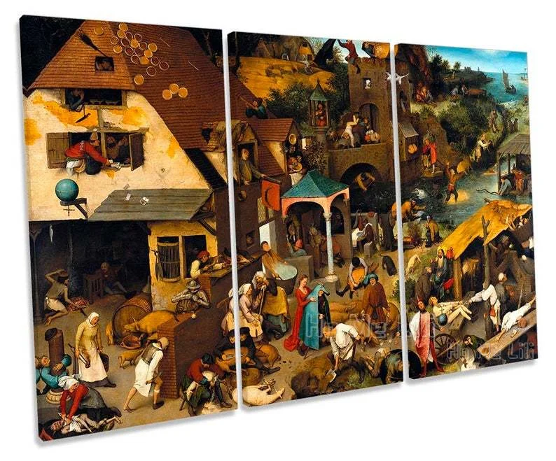 

Pieter Brueghel The Elder The Dutch Proverbs Canvas Wall Art Three Panel