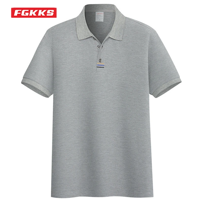 

FGKKS 2021 Summer Casual Polo Shirt Men Solid Color Cotton Trendy Embroidery Short Sleeve Tees Loose Polo Shirt For Men