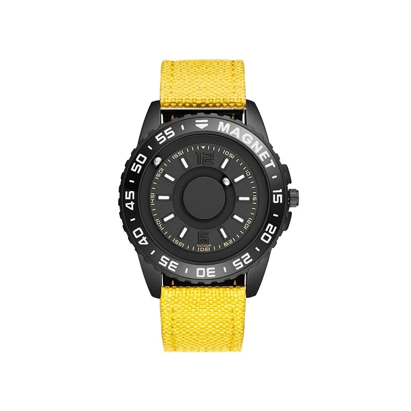 Black Yellow Canvas Новые часы eutour мужские инновационные магнитный шарик шоу кварцевые мужские часы из натуральной кожи холщовый стальной ремешок часы Relogio Masculino - Цвет: Black Yellow Canvas