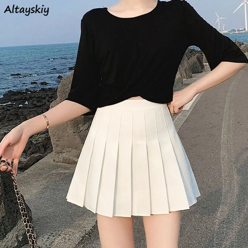 

Summer Pleated Skirts Women Preppy High Waist Slim Anti-glare JK Uniform Mini-skirt Students A-line Zipper Faldas Korean Style