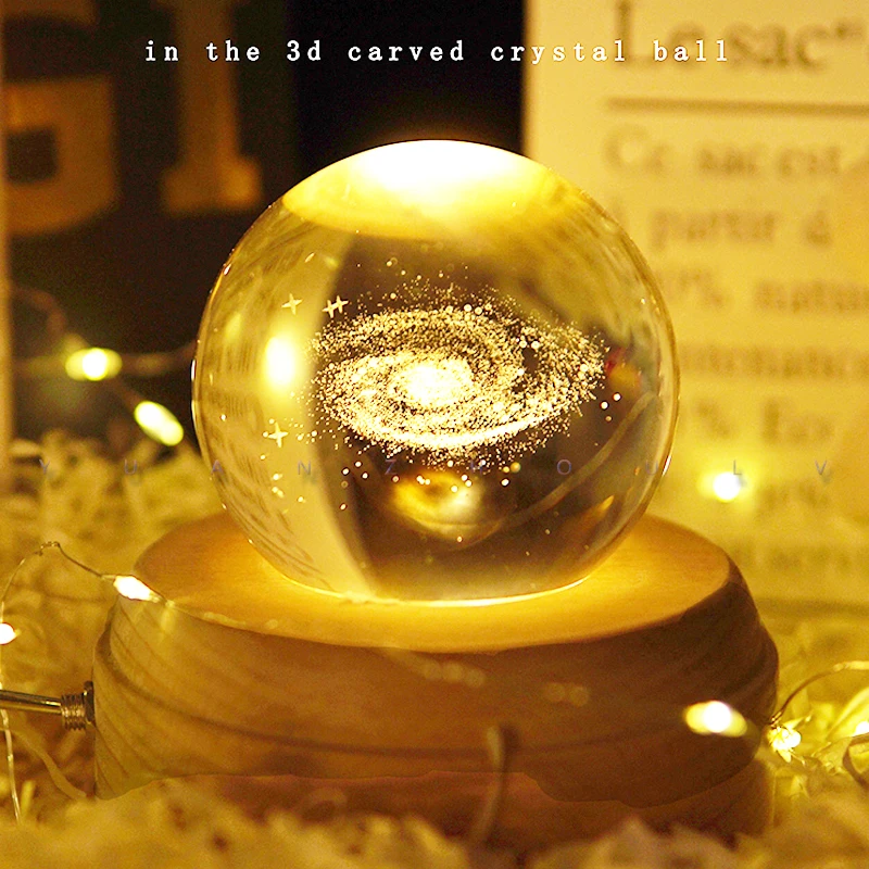 

Milky Way System Crystal Lamp USB Charging Night Light Luminous Craft Glass Round Sphere Living Room Decor Desk Lamp Kids Gifts