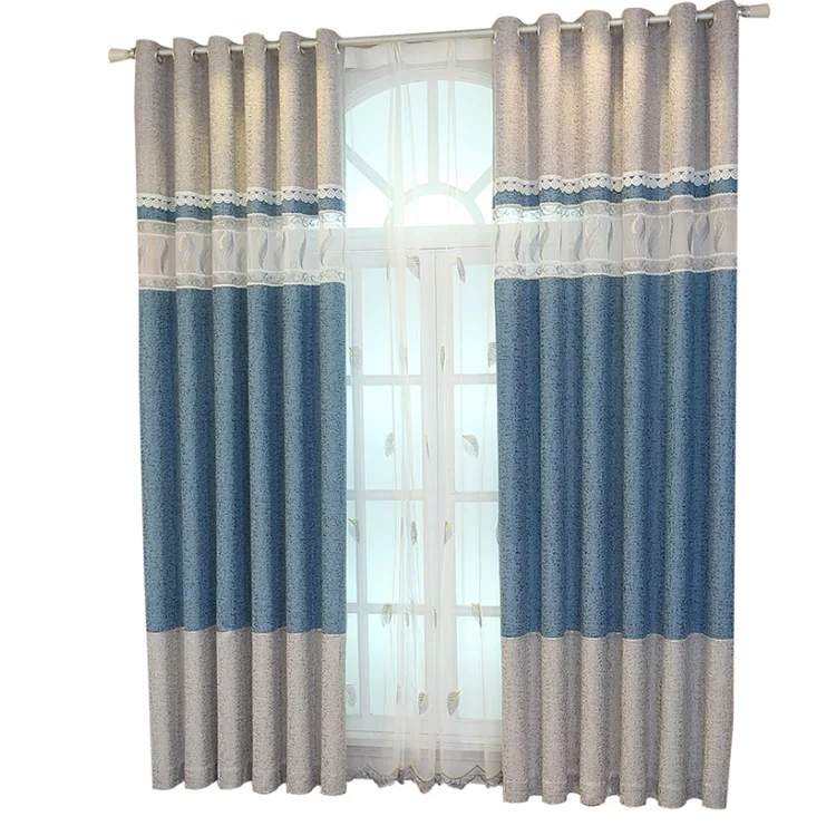 

New Chinese Curtains Jacquard Curtains for Living Room Bedroom Simple Curtains Modern Nordic Stitching Curtains Tulle