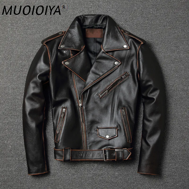 

Men Genuine Leather Jackets Vintage Motorcycle Jacket 100% Cowhide Leather Coat Biker Jacket Moto Clothing