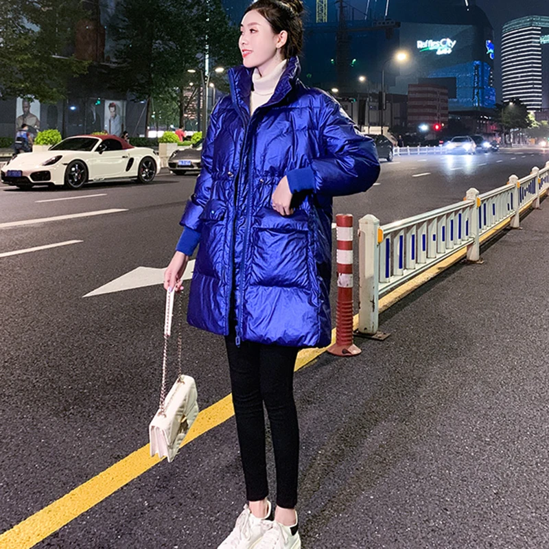 

Plus size Bright face Down Jacket Women's Long Down cotton Jackets Winter Warm Cotton Jackets loose Bread Jackets Chaqueta Mujer