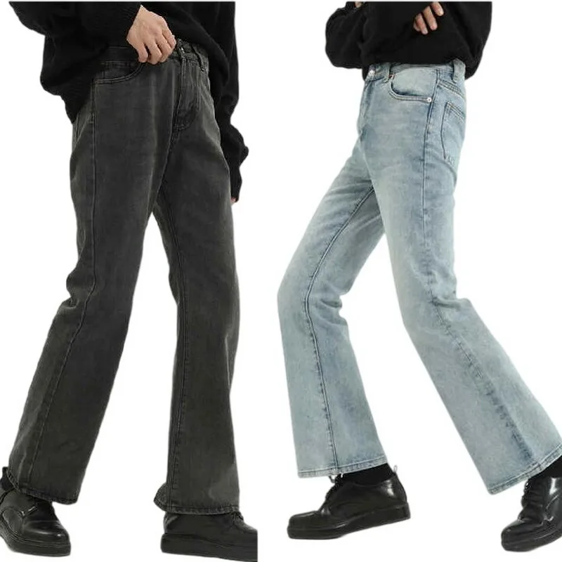Men High Street Hip Hop Casual Small Flare Jeans Pant Male Vintage Denim Trousers Pant Boot Cut Jeans