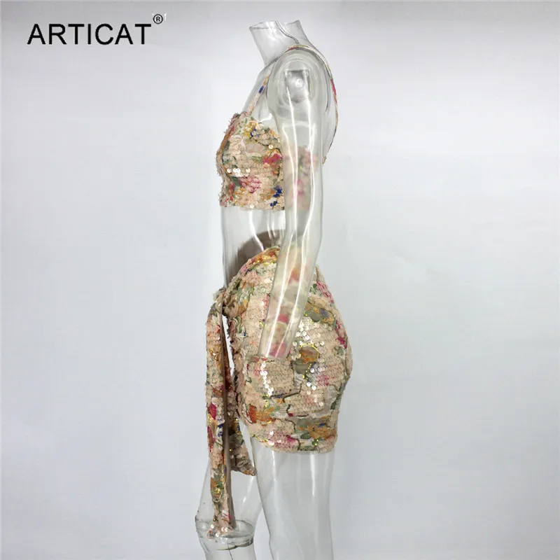 Articat/вечерние комплекты из двух предметов с блестками; женские топы на бретелях; драпированные комплекты с юбкой-пачкой; Клубные женские наряды; комплект из 2 предметов