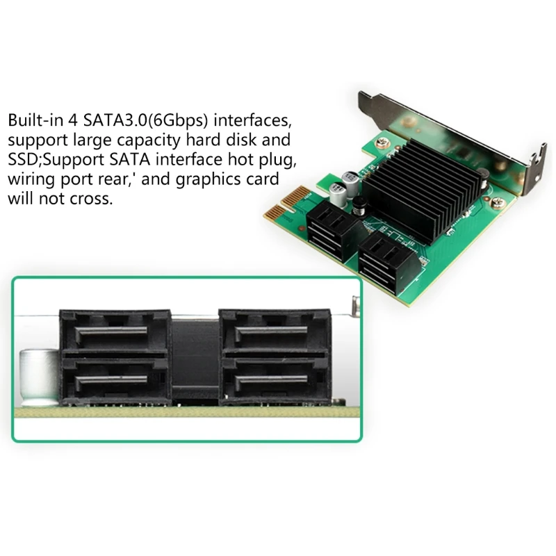 

4 Port SATA III PCI-e Controller Card 4-Port Expansion Card with Enlarged Heat Sink PCIe to SATA 3.0 Adapter