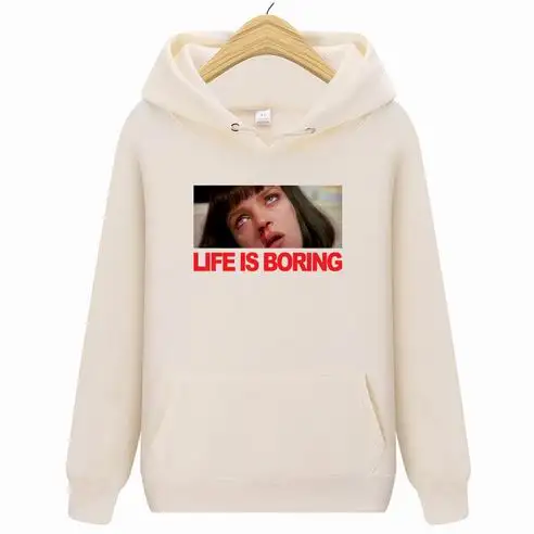 Новая модная мужская толстовка с принтом «Life is Boring», толстовка в стиле хип-хоп, черная куртка, Мужская одежда, Hombre Marca, с капюшоном - Цвет: Khaki