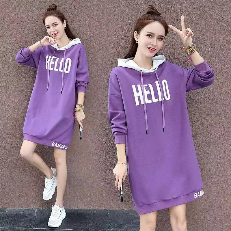 

Spring Autumn Letter Printing Long Sleeve Women's Hoodie with Pockets Yong Style Hooded Sweatshirts Plus Size Clothing