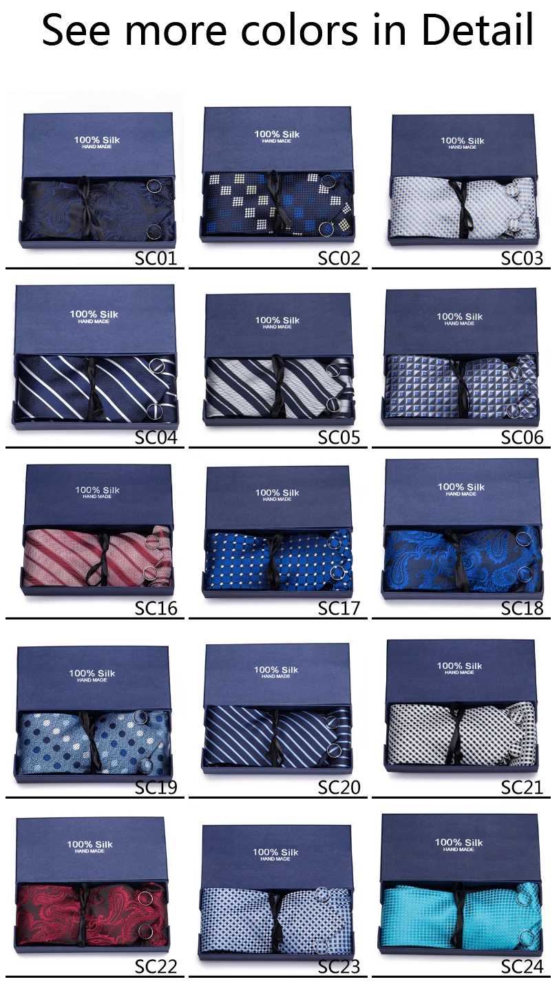 

65 Colors High Quality 7.5 cm Jacquard Tie Pocket Squares Cufflink Set Necktie Box Dropshipping Dark Blue Fit Formal Party