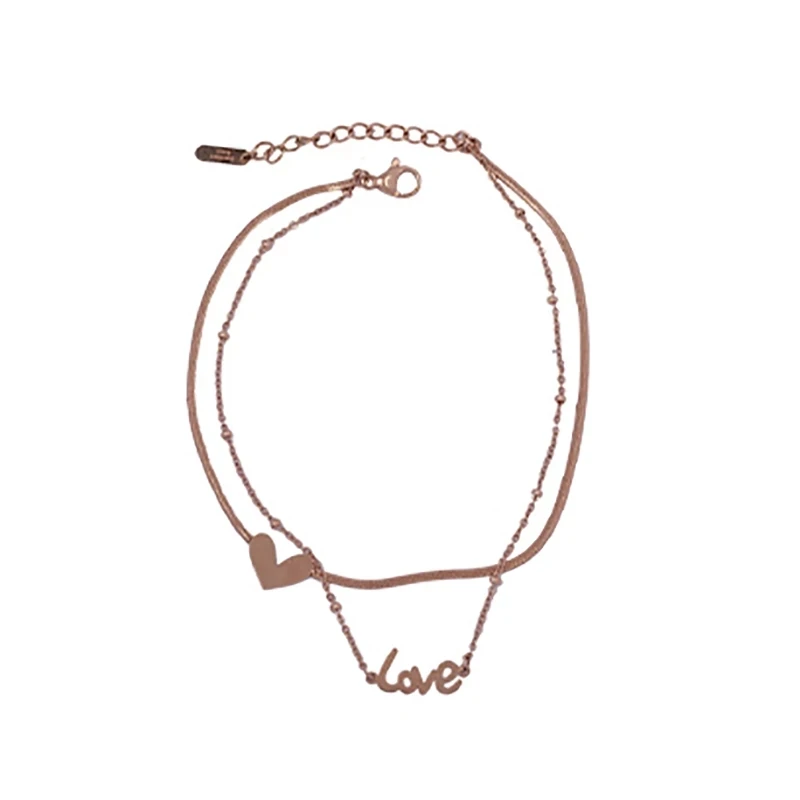 

Classic Love Letter Heart-Shaped Double-Layer Titanium Steel Anklets For Woman 2021 Korean Fashion Jewelry Does Not Fade Anklet