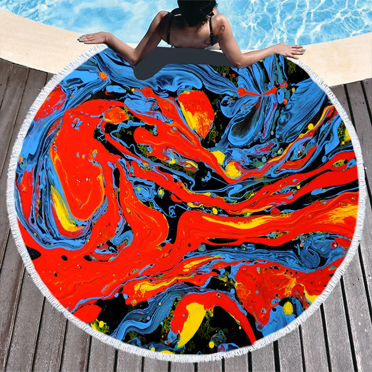 Большое круглое пляжное полотенце 150 см красочное банное с принтом зыбучих
