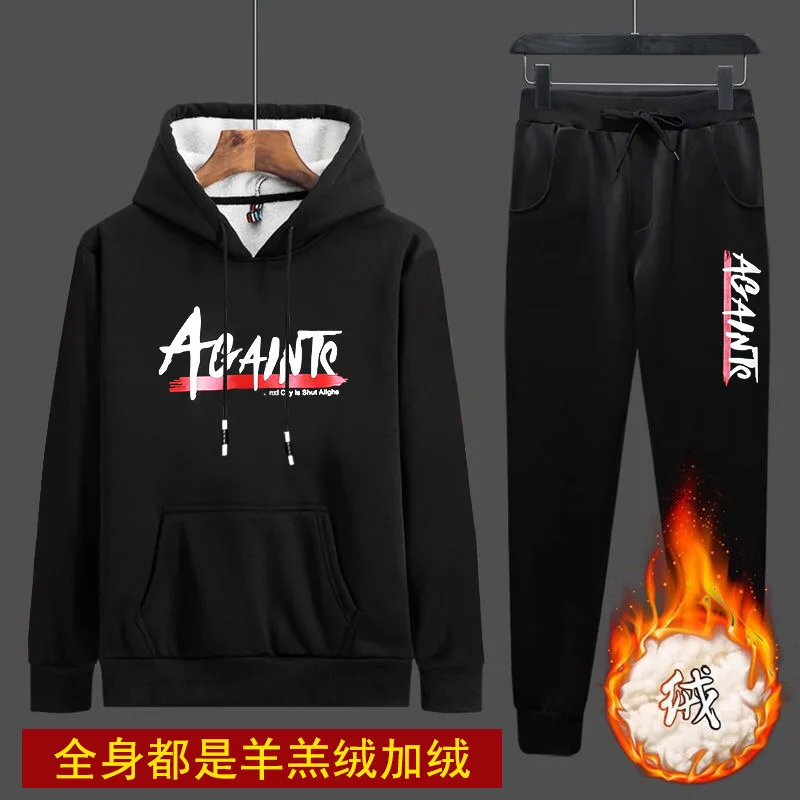 Комплект спортивных брюк с капюшоном для мужчин повседневный костюм пуловер