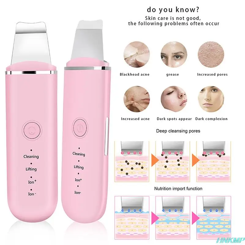 

Ultrasonic Skin Scrubber Vibration Face Blackhead Remover Facial Scrubber Shovel Clean Cavitation Peeling Facial Lifting Device