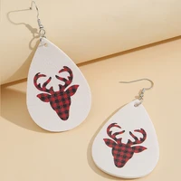 european and the united states new christmas red lattice small elk pattern leather earrings retro earrings for women wholesale