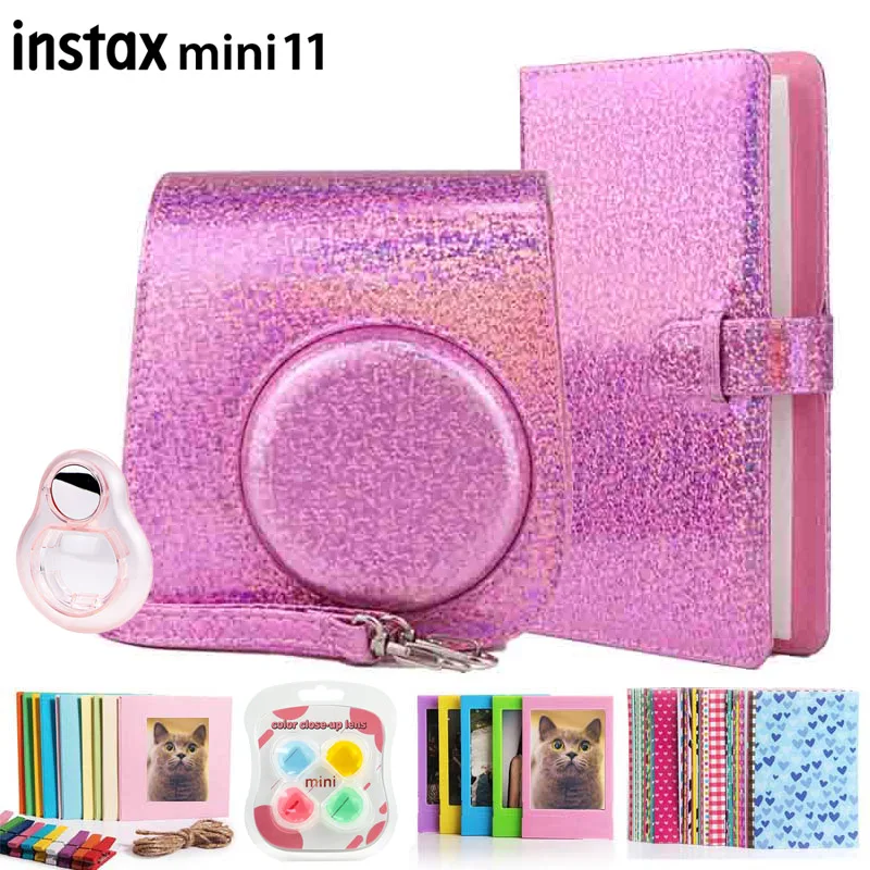 Fujifilm Instax Mini 11 набор аксессуаров для мгновенной камеры чехол Блестящий розовый с сумкой на плечо/фоторамкой/альбомом/объективом/фильтрами/наклейками