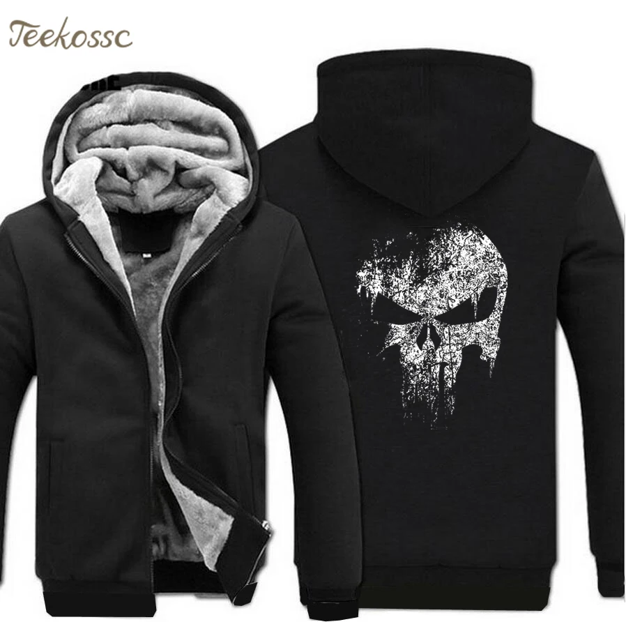 Толстовка с капюшоном Super Hero Skull для мужчин теплая флисовая куртка принтом
