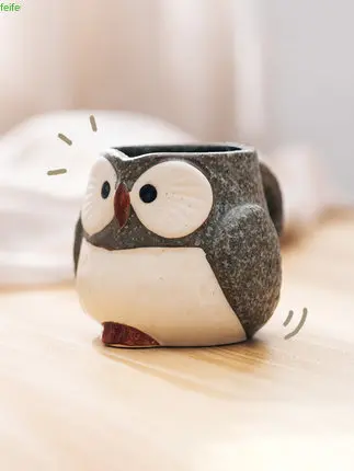 

300ML Japanese Ceramic owl Lovers for glass mugs New Year gift packaging independently Children's Milk Cup