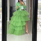 2020 Весенняя травяная зеленая многоярусная юбка из фатина с оборками, Женская эластичная длинная пышная фатиновая юбка на заказ, женская модная пачка